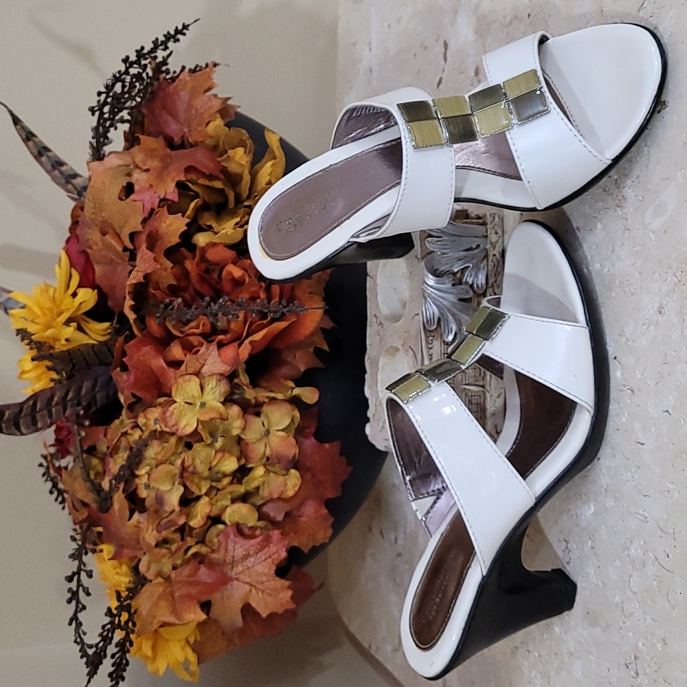White Croft&Barrow 3" High Heel Sandals Sole Sense Ability Abalone Open Toe 6.5 - Picture 9 of 14